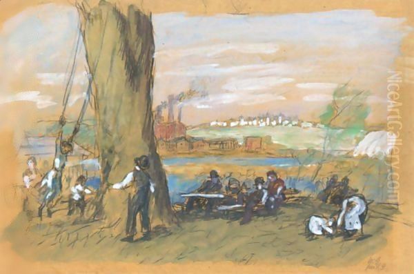 Park Near Factory (Park Scene On The Delaware) Oil Painting by William Glackens