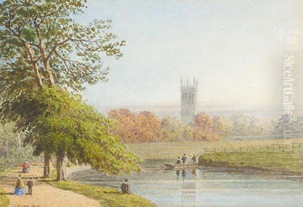 View Of Magdalen Collage Tower From Christ Church Meadow, Oxford by George Pyne