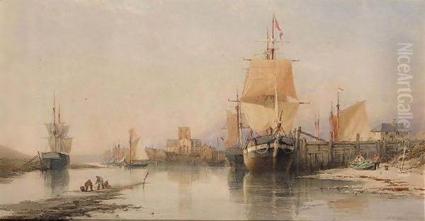 Shoreham Harbour Oil Painting by Richard Henry Nibbs