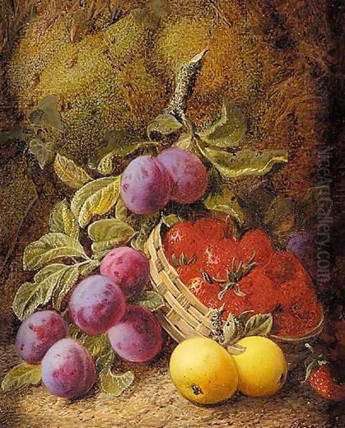 Still Life Of Apples, Plums And Strawberries In Basket Oil Painting by George Clare