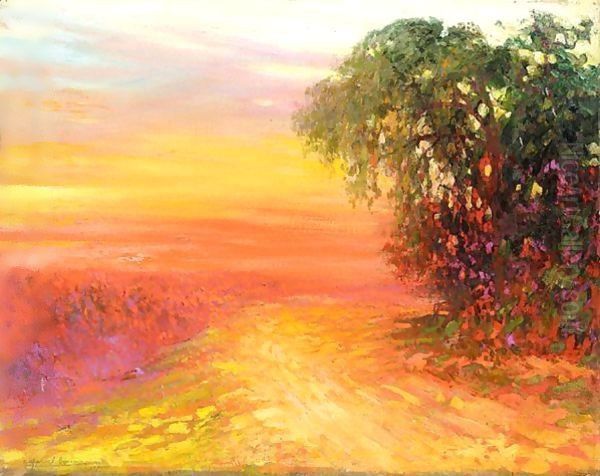 Red Sunset Oil Painting by Pierre Amede Marcel-Beronneau