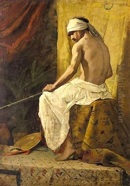 A Seated Arab Oil Painting by Benjamin Jean Joseph Constant