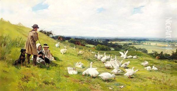 The Goose Girls Oil Painting by Otto Weber