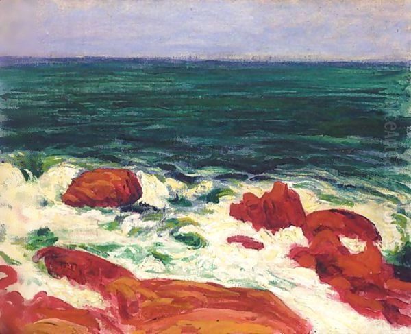 Red Rocks And Foam Oil Painting by Roderic O'Conor