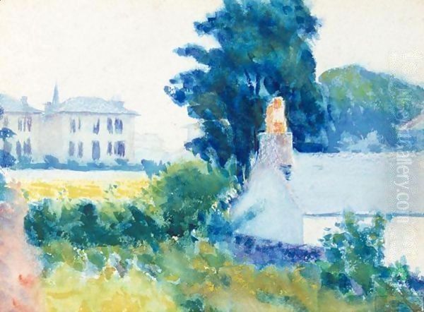 White Houses In A Landscape Oil Painting by Roderic O'Conor