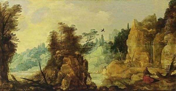 An Extensive River Landscape With Elijah Fed By The Ravens Oil Painting by Josse de Momper