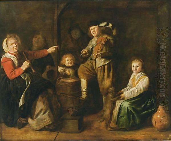 An Interior Scene With Children Making Music Oil Painting by Jan Miense Molenaer