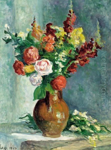 Vase De Fleurs Oil Painting by Maximilien Luce