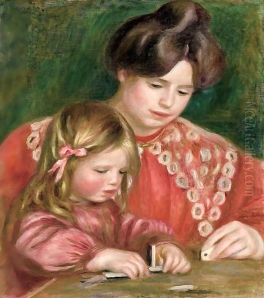 Gabrielle Et Coco Jouant Aux Dominos Oil Painting by Pierre Auguste Renoir