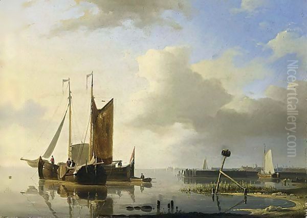 Ships At Anchor In A Calm Oil Painting by Abraham Hulk Jun.