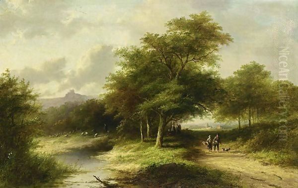 Travellers In A Summer Landscape Oil Painting by Jan Evert Morel