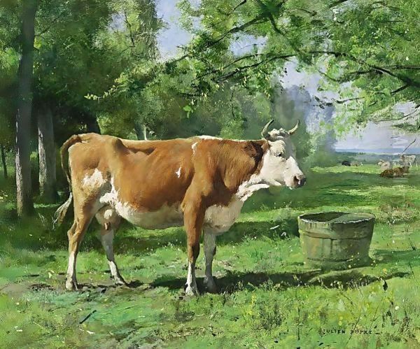 A Cow In A Landscape Oil Painting by Julien Dupre