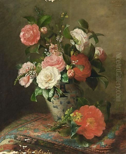 A Still Life With Pink And White Roses Oil Painting by Alexina Cherpin