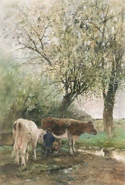 Milking Time Oil Painting by Willem Maris