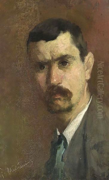 A Self Portrait Oil Painting by Floris Arntzenius