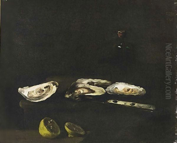 A Still Life With Oysters Oil Painting by Theodule Augustine Ribot