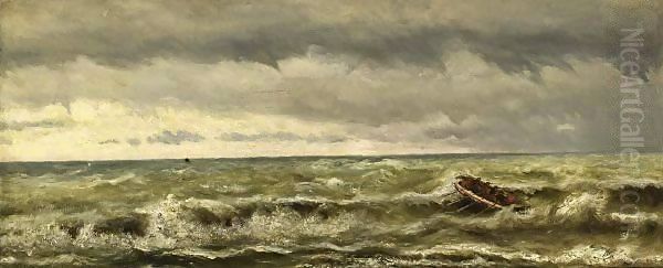 A Rowing Boat On A Choppy Sea Oil Painting by Hendrik Willem Mesdag