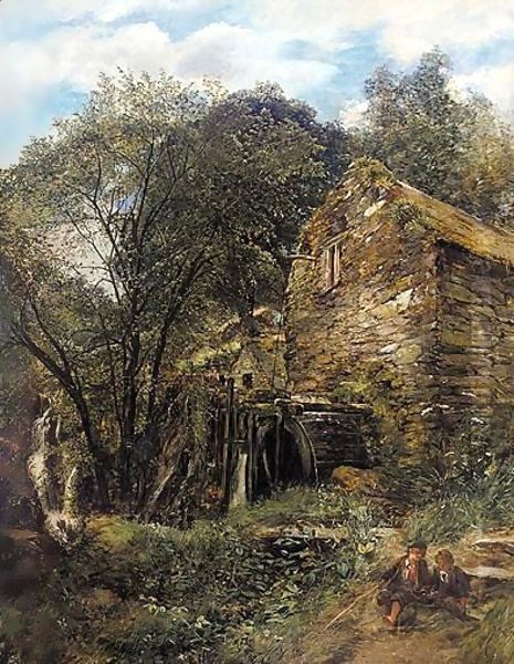 An Old Watermill, North Wales Oil Painting by Alexander Jnr. Fraser