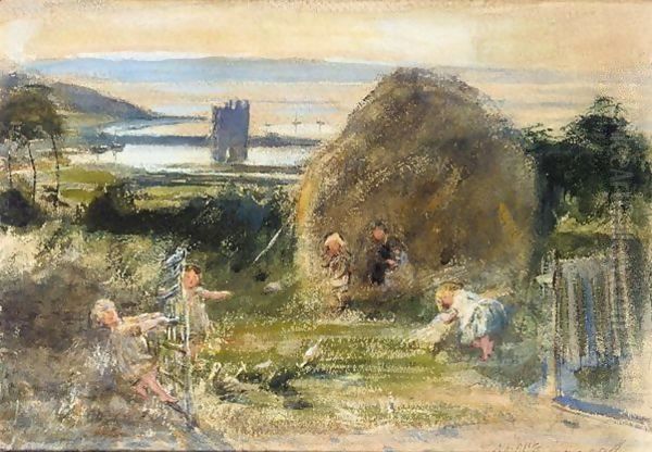 Playing In The Hay Oil Painting by William McTaggart