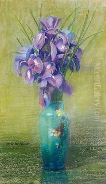 Still Life Of Irises In A Chinese Vase Oil Painting by Patrick William Adam