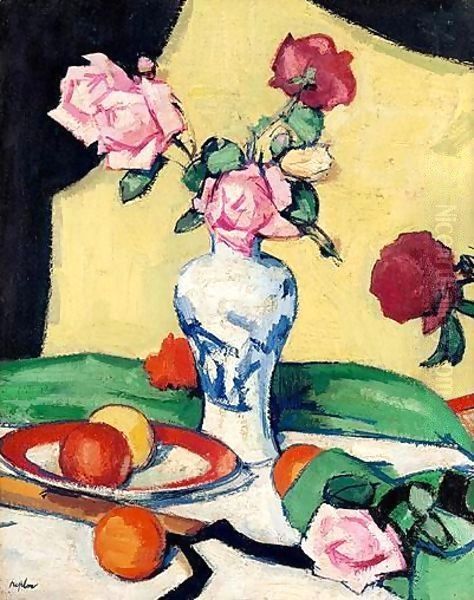 Still Life With Oranges And Roses In An Oriental Vase Oil Painting by Samuel John Peploe