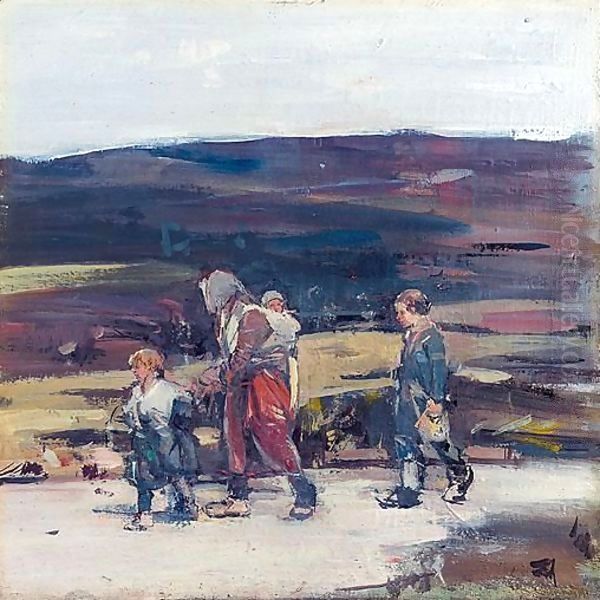 Travellers On The Moor Oil Painting by Hugh Munro