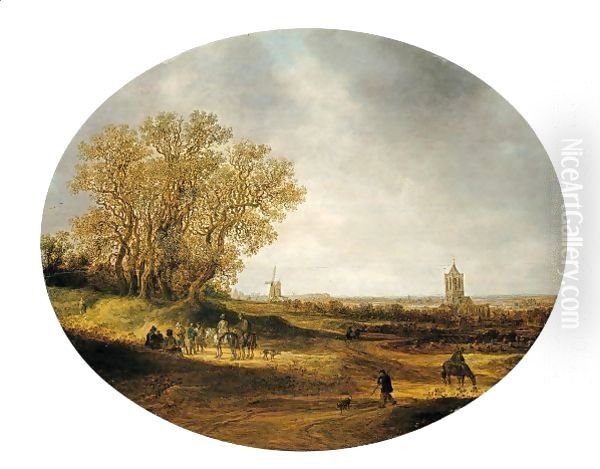 Two Riders And Other Figures On A Road, With A Distant View Of The Church Of Nieder-Elten Oil Painting by Jan van Goyen