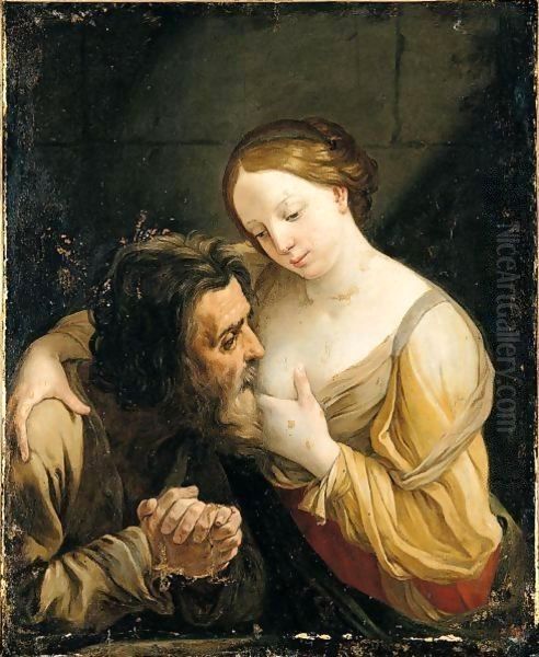 Cimon And Pero (Roman Charity) Oil Painting by Giovanni Andrea Sirani