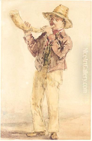 A Cowherd Oil Painting by David Cox