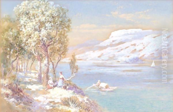 Italian Lake Scene Oil Painting by Charles Rowbotham