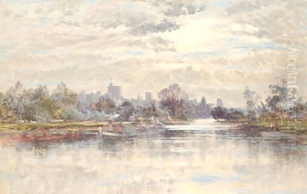 Boating On The River Thames Near Windsor Oil Painting by William E. Harris