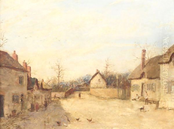 A Village Street Oil Painting by Edward William Cooke