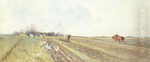 Winterploughing Near Bosham, Sussex Oil Painting by Thomas Lloyd