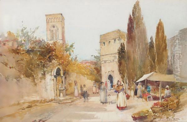 Market Scene, Italy Oil Painting by Archibald Kay