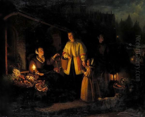 The Fruit Seller Oil Painting by Johannes Christoffel Vaarberg