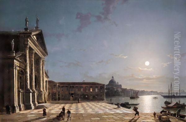 Unloading Cargo From The Grand Canal, Venice, By Moonlight Oil Painting by Henry Pether