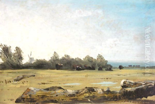 A Meadow With Cattle Grazing Oil Painting by Frederick Waters Watts