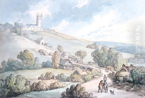 Figures On A Track Approaching St.Cullum's Church, Cornwall Oil Painting by Thomas Rowlandson