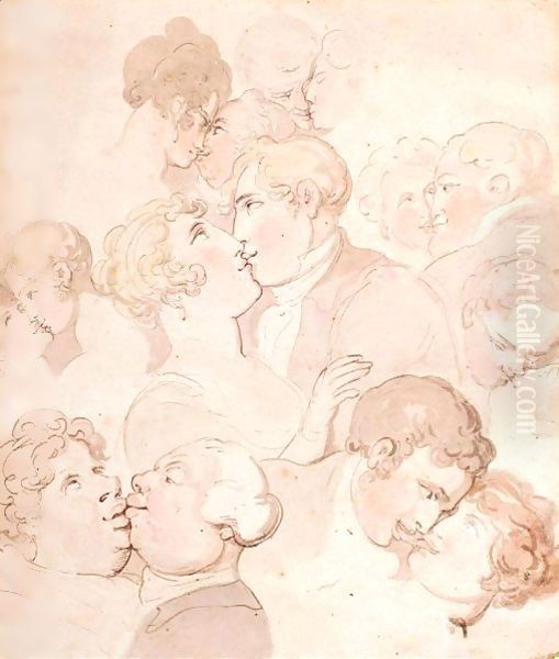 The Art Of Kissing Oil Painting by Thomas Rowlandson