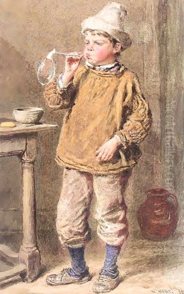 A Boy Blowing Bubbles Oil Painting by William Henry Hunt