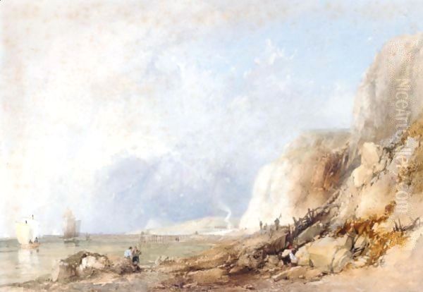 Figures On The Shore Near Dover Oil Painting by James Baker Pyne