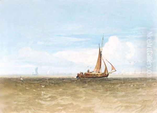 Shipping Off Cromer, Norfolk Oil Painting by John Sell Cotman