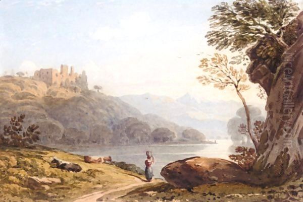 Berry Pomeroy Castle, Above The River Dart Oil Painting by John Varley