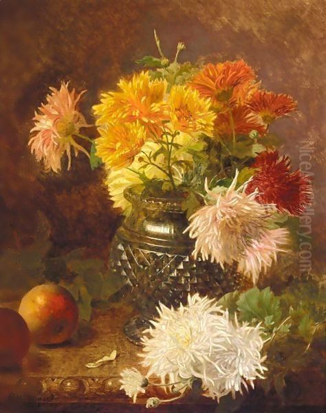 Chrysanthemums And Apples Oil Painting by Eloise Harriet Stannard