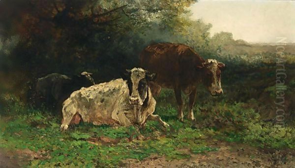 Resting Cows Oil Painting by Hendricus Alexander Van Ingen