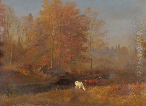 Landscape With Cows Oil Painting by Albert Bierstadt