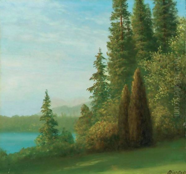 Landscape With Trees And Lake Oil Painting by Albert Bierstadt