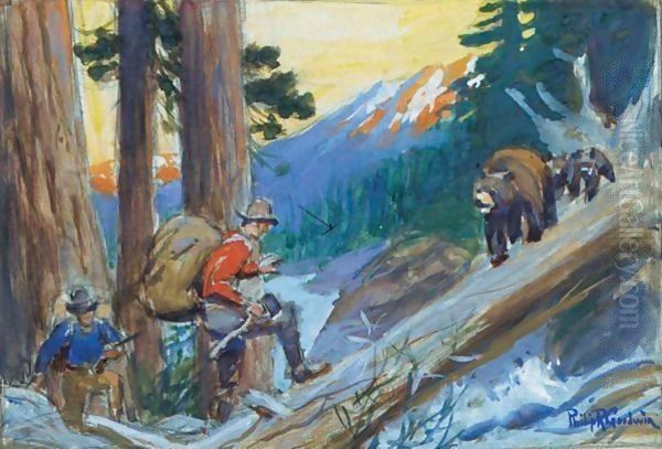 Bear Hunters Oil Painting by Philip Russell Goodwin