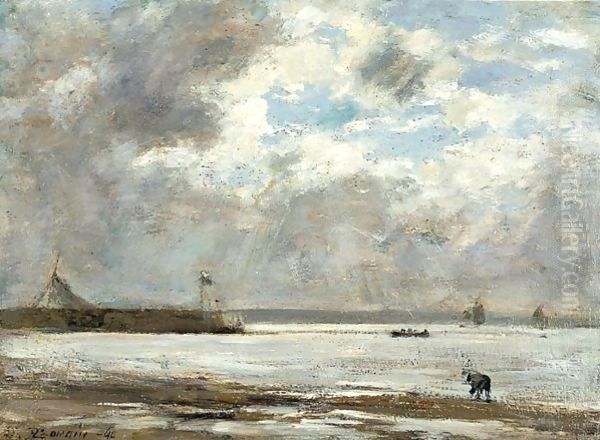 Maree Basse A Honfleur Oil Painting by Eugene Boudin