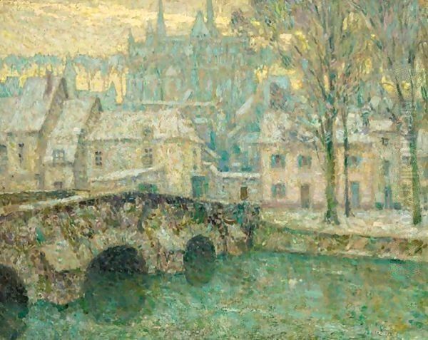 La Neige, Chartres Oil Painting by Henri Eugene Augustin Le Sidaner